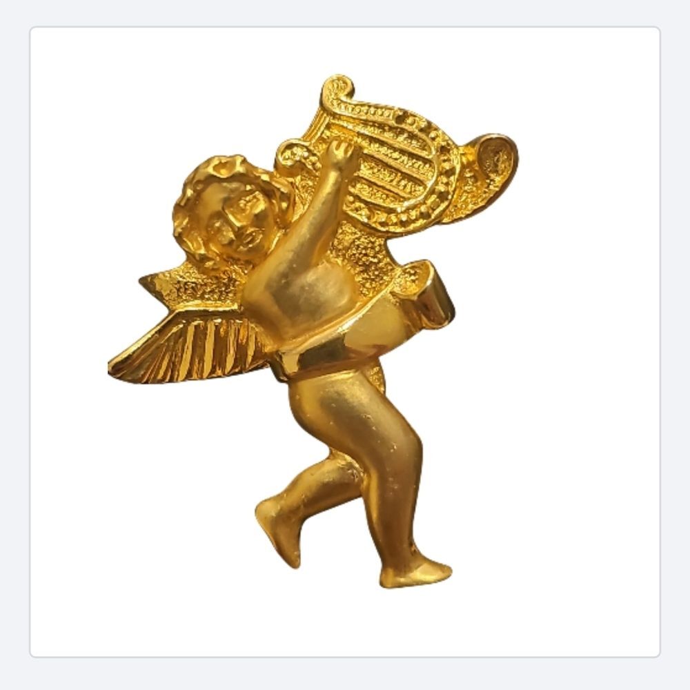 2" gold-tone vintage angel cherub brooch Christmas